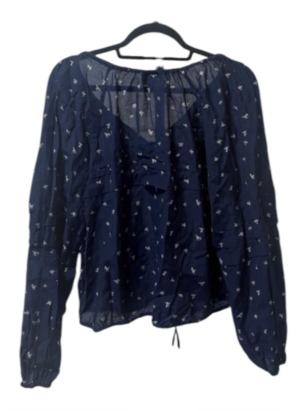 Universal Thread Navy Floral Tie-Neck Peasant Blouse - Picture 2 of 3